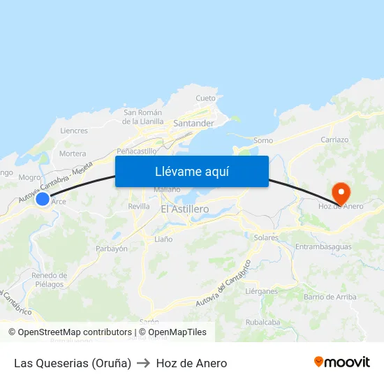 Las Queserias (Oruña) to Hoz de Anero map