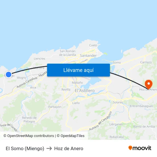 El Somo (Miengo) to Hoz de Anero map