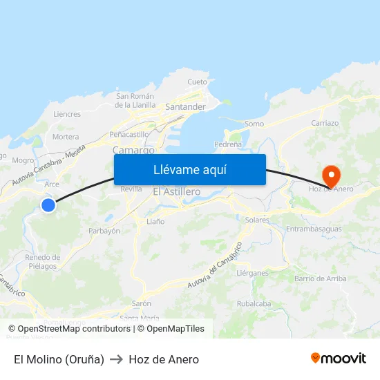 El Molino (Oruña) to Hoz de Anero map
