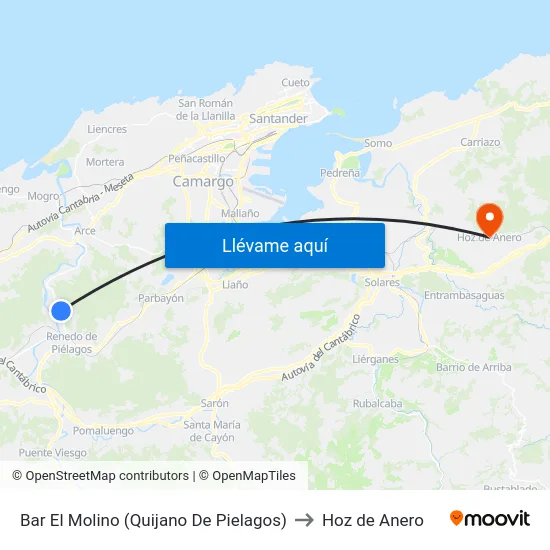 Bar El Molino (Quijano De Pielagos) to Hoz de Anero map
