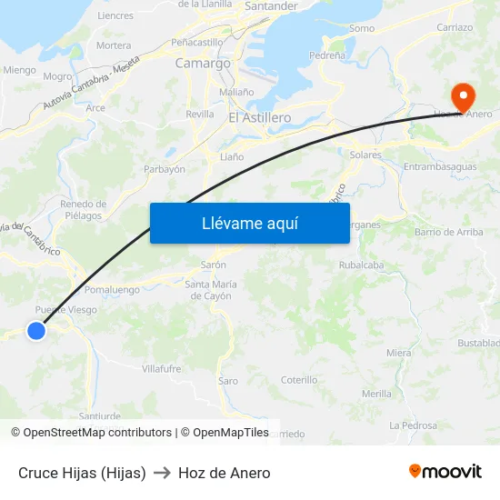 Cruce Hijas (Hijas) to Hoz de Anero map