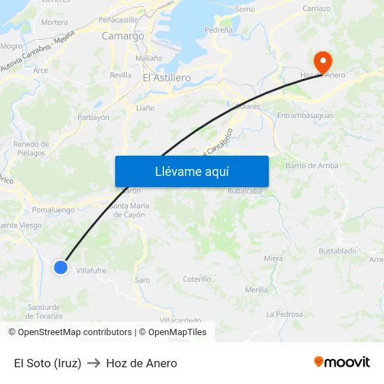 El Soto (Iruz) to Hoz de Anero map