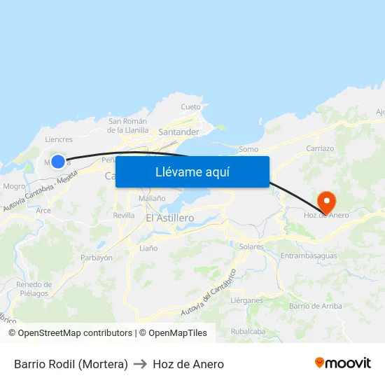 Barrio Rodil (Mortera) to Hoz de Anero map