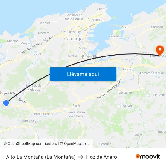 Alto La Montaña (La Montaña) to Hoz de Anero map