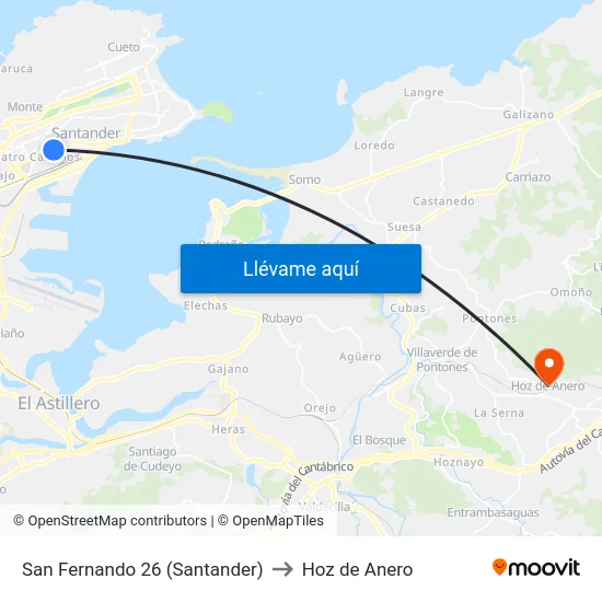 San Fernando 26 (Santander) to Hoz de Anero map
