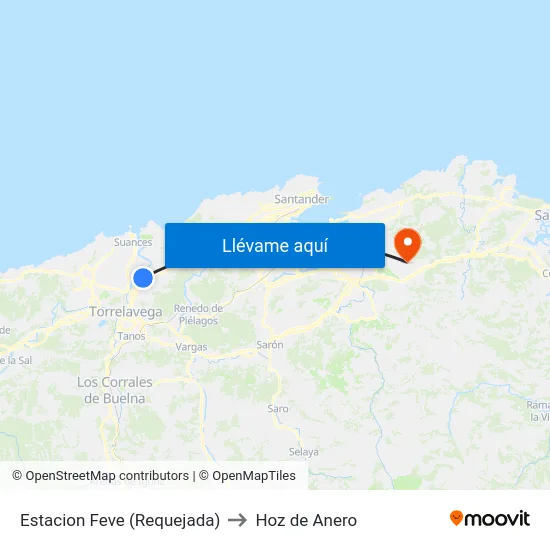 Estacion Feve (Requejada) to Hoz de Anero map