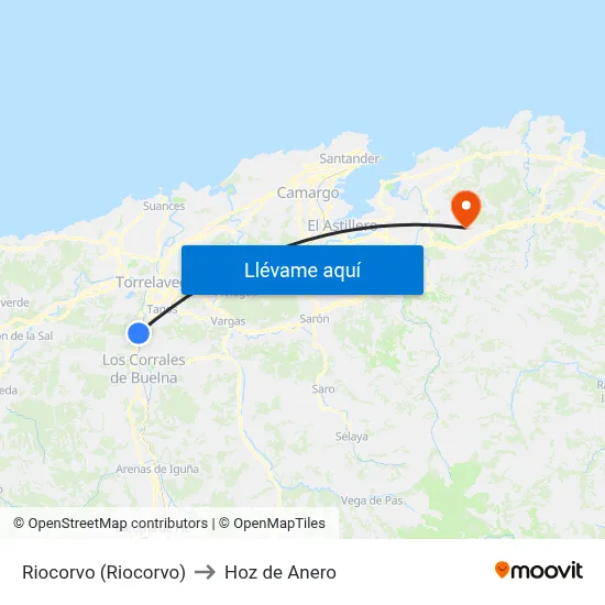 Riocorvo (Riocorvo) to Hoz de Anero map