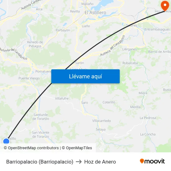 Barriopalacio (Barriopalacio) to Hoz de Anero map