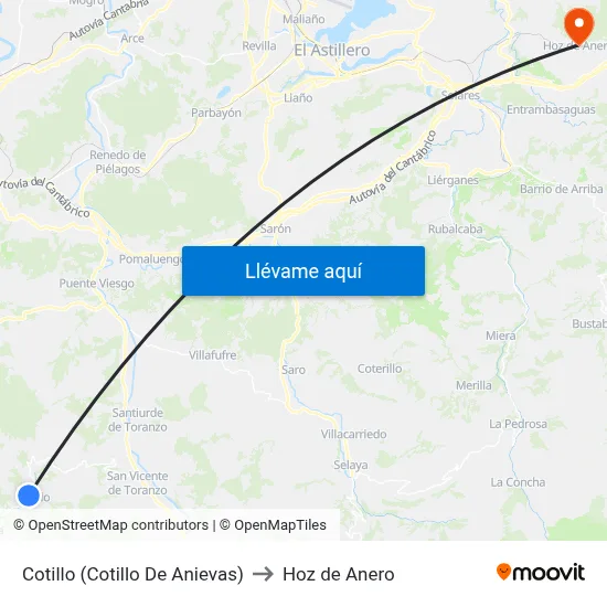Cotillo (Cotillo De Anievas) to Hoz de Anero map