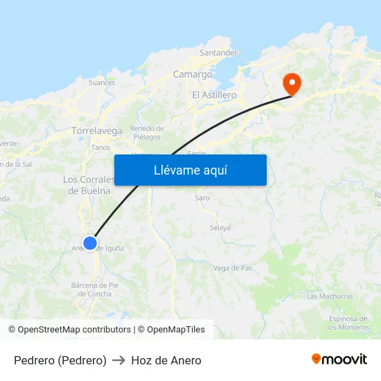 Pedrero (Pedrero) to Hoz de Anero map