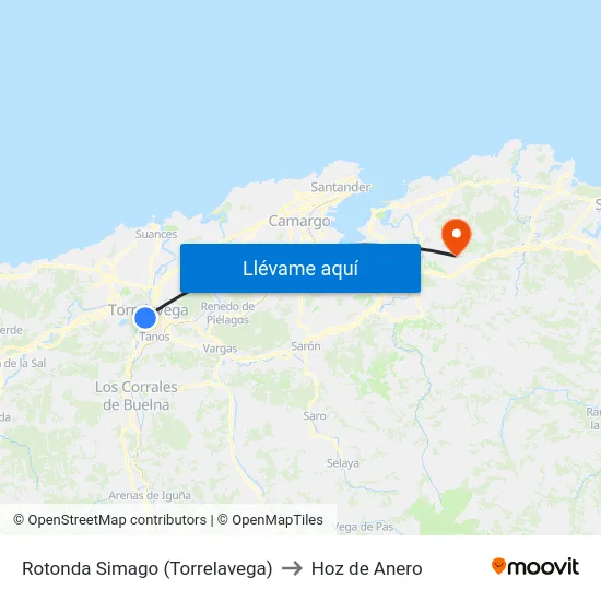 Rotonda Simago (Torrelavega) to Hoz de Anero map