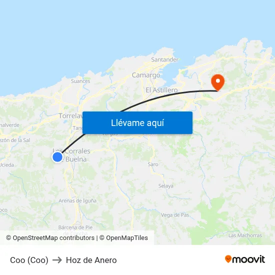 Coo (Coo) to Hoz de Anero map