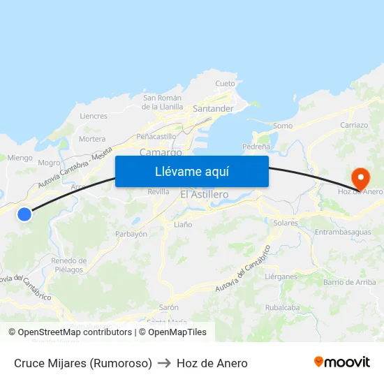 Cruce Mijares (Rumoroso) to Hoz de Anero map