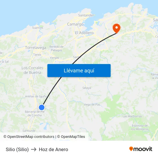 Silio (Silio) to Hoz de Anero map