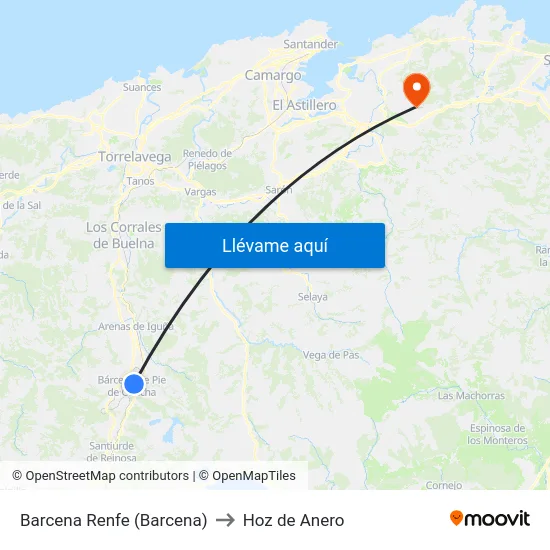 Barcena Renfe (Barcena) to Hoz de Anero map