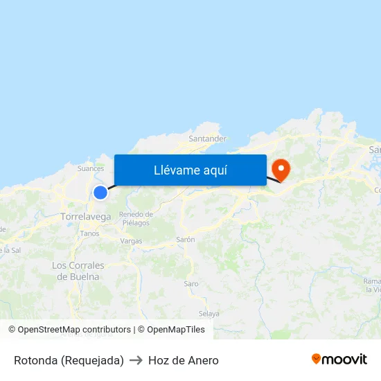 Rotonda (Requejada) to Hoz de Anero map