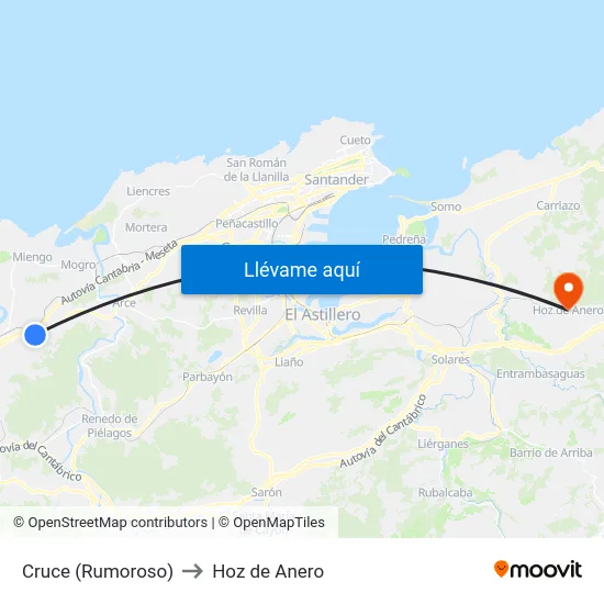 Cruce (Rumoroso) to Hoz de Anero map