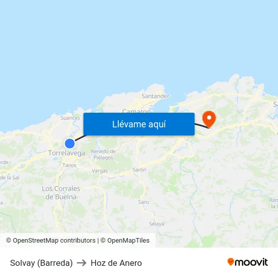 Solvay (Barreda) to Hoz de Anero map