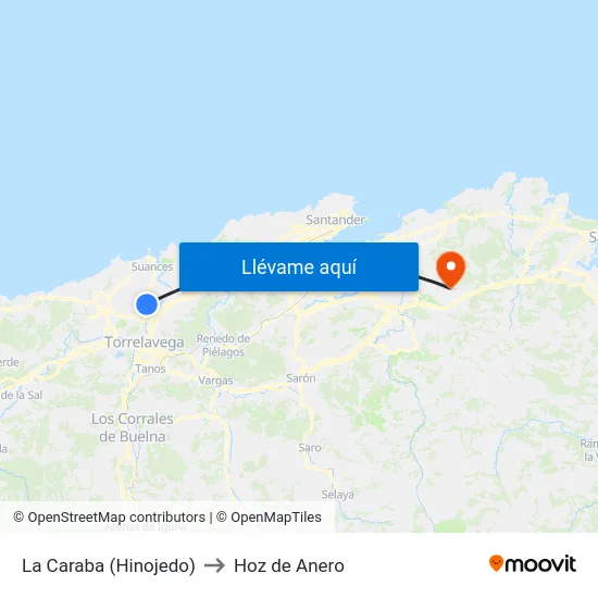 La Caraba (Hinojedo) to Hoz de Anero map