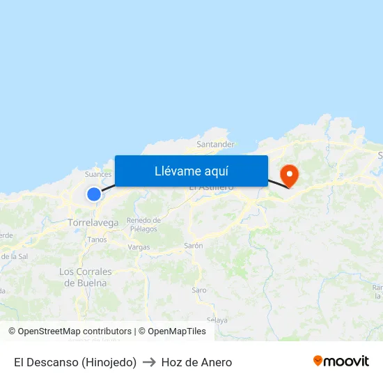 El Descanso (Hinojedo) to Hoz de Anero map