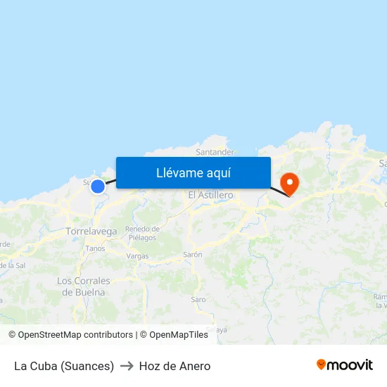 La Cuba (Suances) to Hoz de Anero map