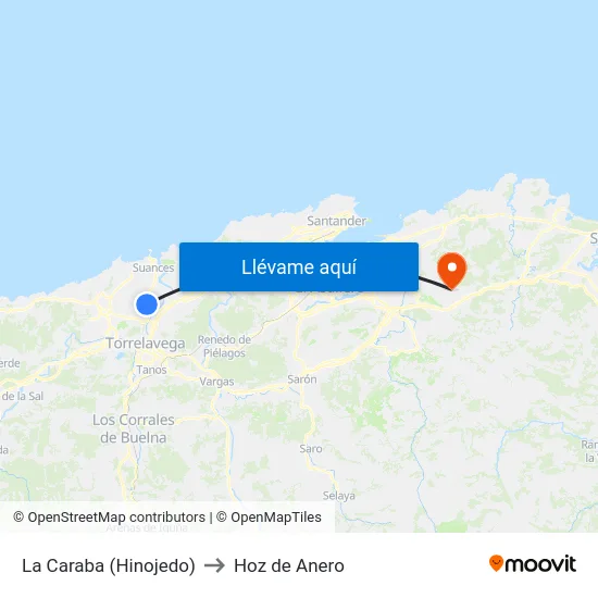 La Caraba (Hinojedo) to Hoz de Anero map