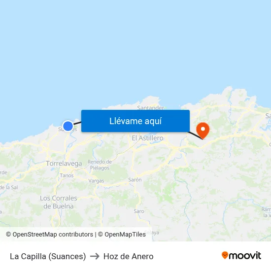La Capilla (Suances) to Hoz de Anero map