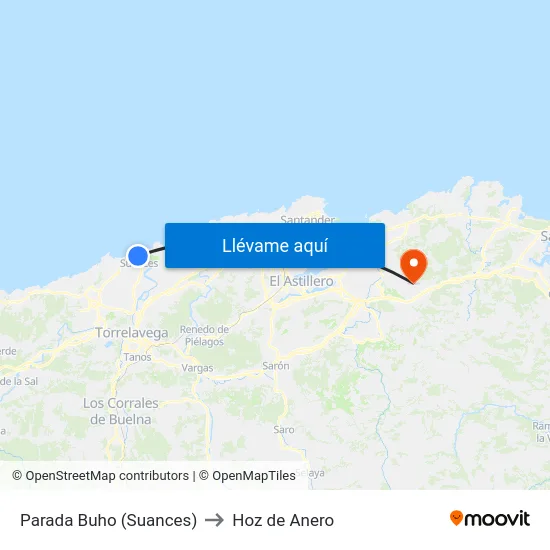 Parada Buho (Suances) to Hoz de Anero map