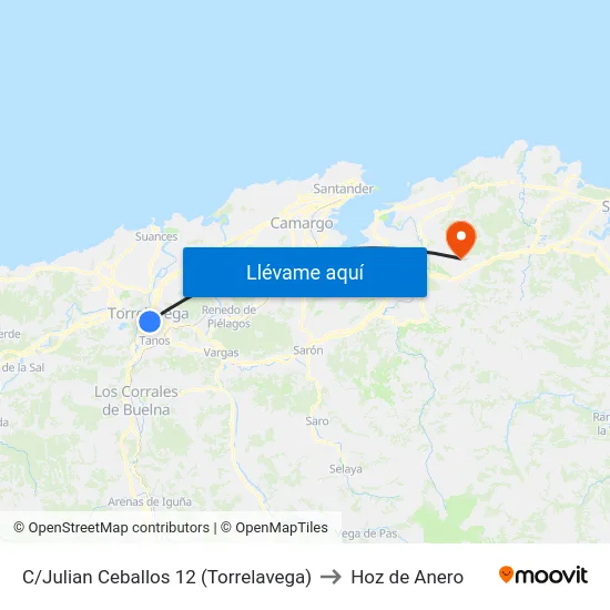C/Julian Ceballos 12 (Torrelavega) to Hoz de Anero map