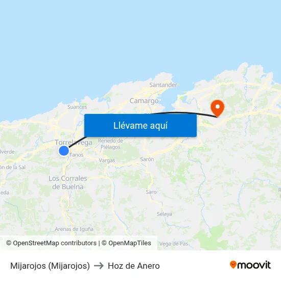 Mijarojos (Mijarojos) to Hoz de Anero map