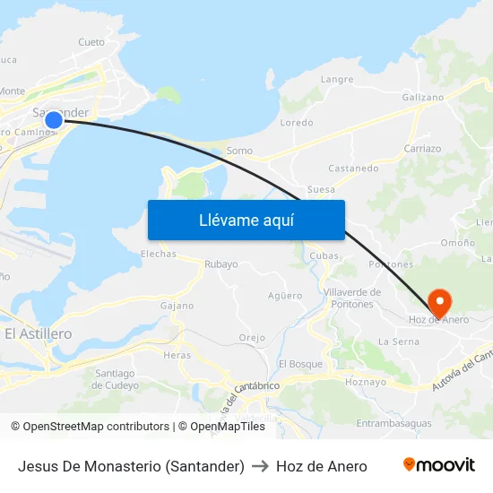 Jesus De Monasterio  (Santander) to Hoz de Anero map