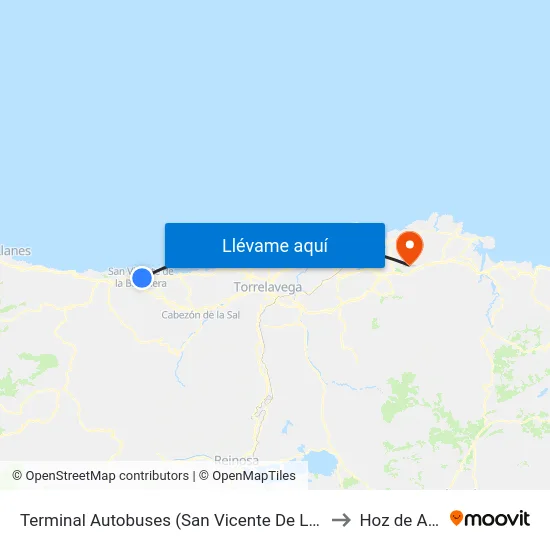 Terminal Autobuses (San Vicente De La Barquera) to Hoz de Anero map