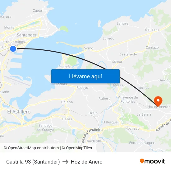 Castilla 93 (Santander) to Hoz de Anero map