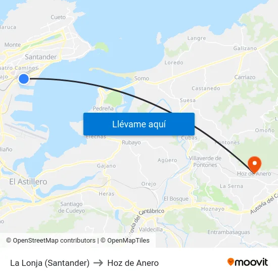 La Lonja (Santander) to Hoz de Anero map