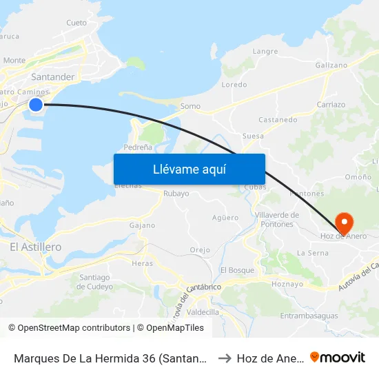 Marques De La Hermida 36 (Santander) to Hoz de Anero map