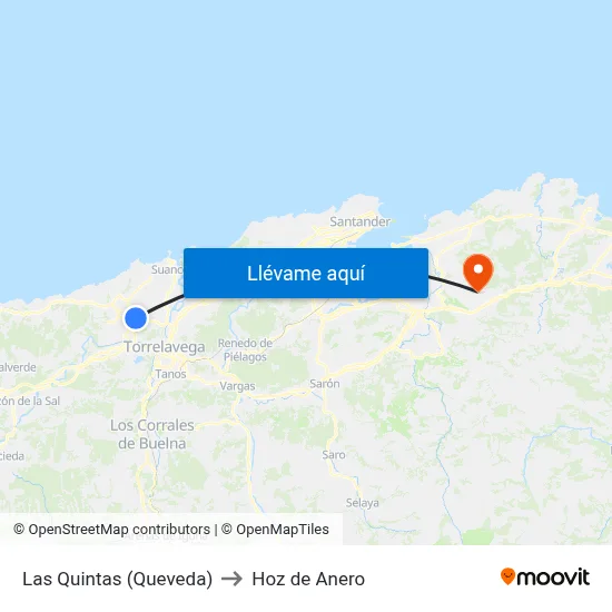 Las Quintas (Queveda) to Hoz de Anero map