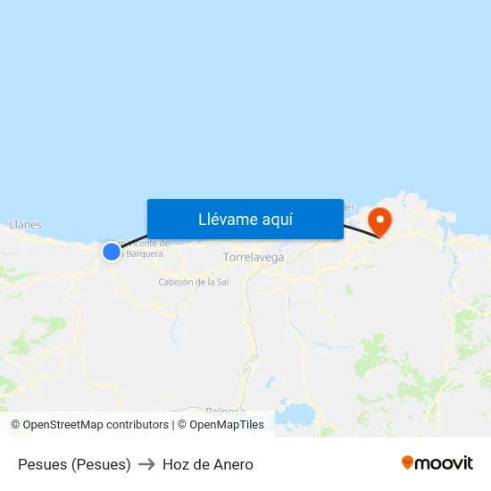 Pesues (Pesues) to Hoz de Anero map