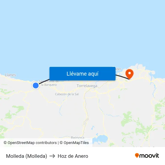 Molleda (Molleda) to Hoz de Anero map
