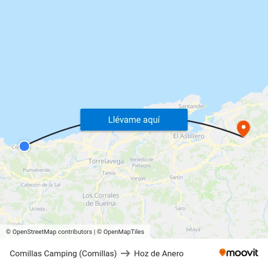 Comillas Camping (Comillas) to Hoz de Anero map