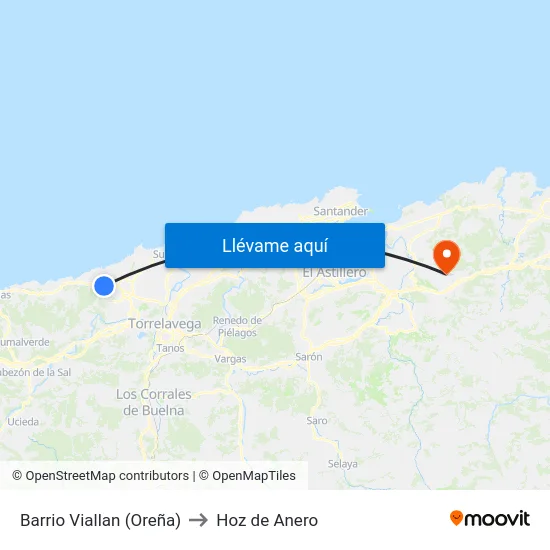 Barrio Viallan (Oreña) to Hoz de Anero map