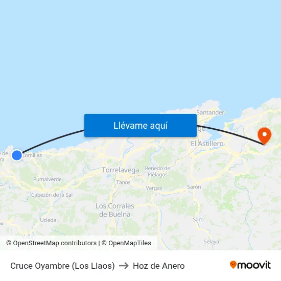 Cruce Oyambre (Los Llaos) to Hoz de Anero map