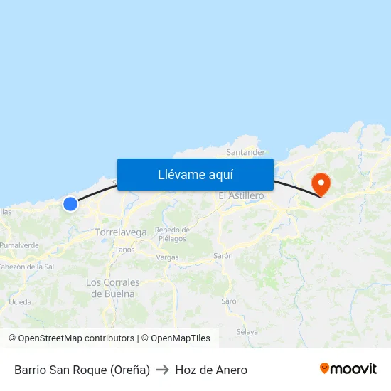 Barrio San Roque (Oreña) to Hoz de Anero map