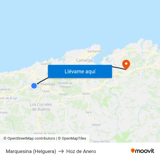 Marquesina (Helguera) to Hoz de Anero map