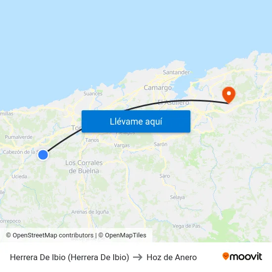 Herrera De Ibio (Herrera De Ibio) to Hoz de Anero map