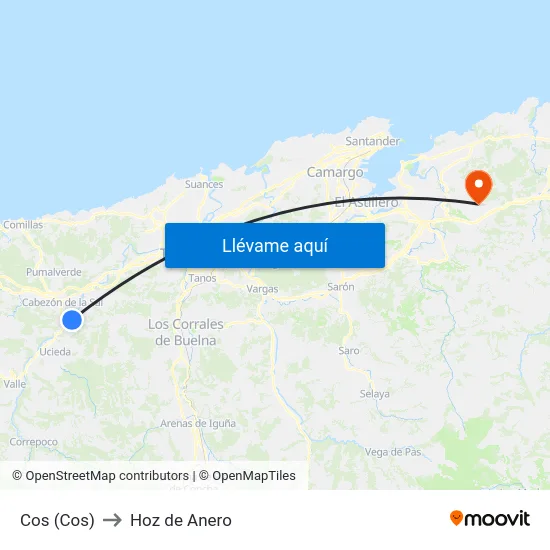 Cos (Cos) to Hoz de Anero map