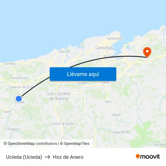 Ucieda (Ucieda) to Hoz de Anero map