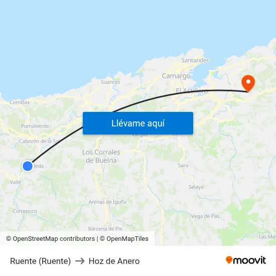 Ruente (Ruente) to Hoz de Anero map