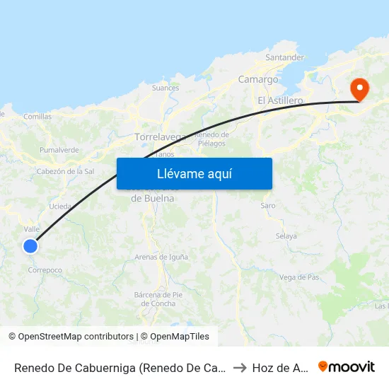 Renedo De Cabuerniga (Renedo De Cabuerniga) to Hoz de Anero map