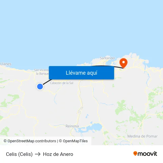 Celis (Celis) to Hoz de Anero map
