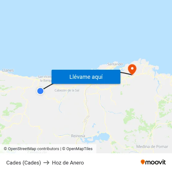 Cades (Cades) to Hoz de Anero map